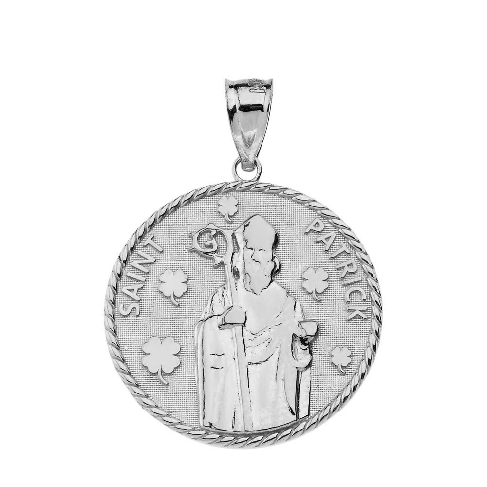 Gold Saint Patrick Clovers Medallion Pendant Necklace, view 8