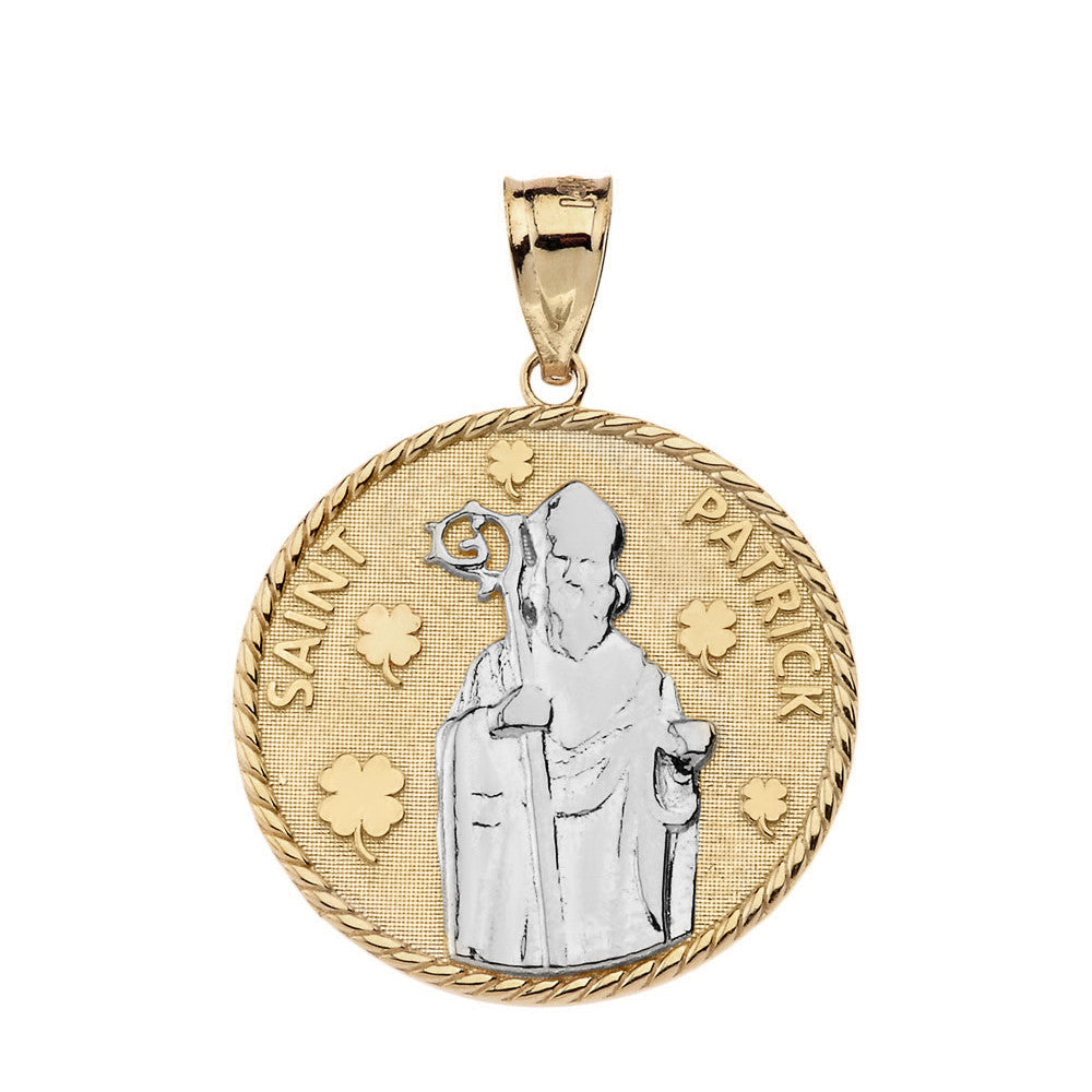 Gold Saint Patrick Clovers Medallion Pendant Necklace, view 11