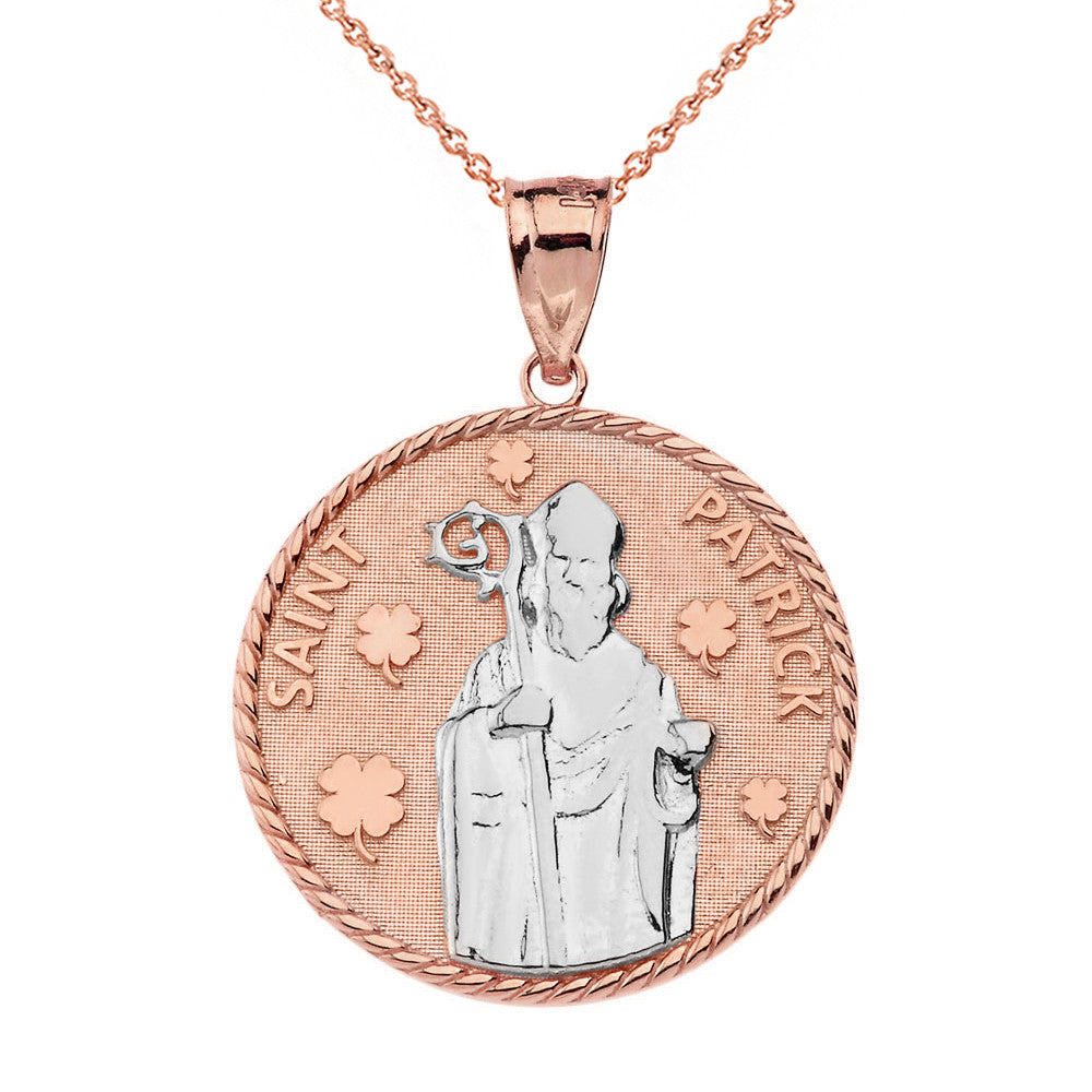 Gold Saint Patrick Clovers Medallion Pendant Necklace, view 12