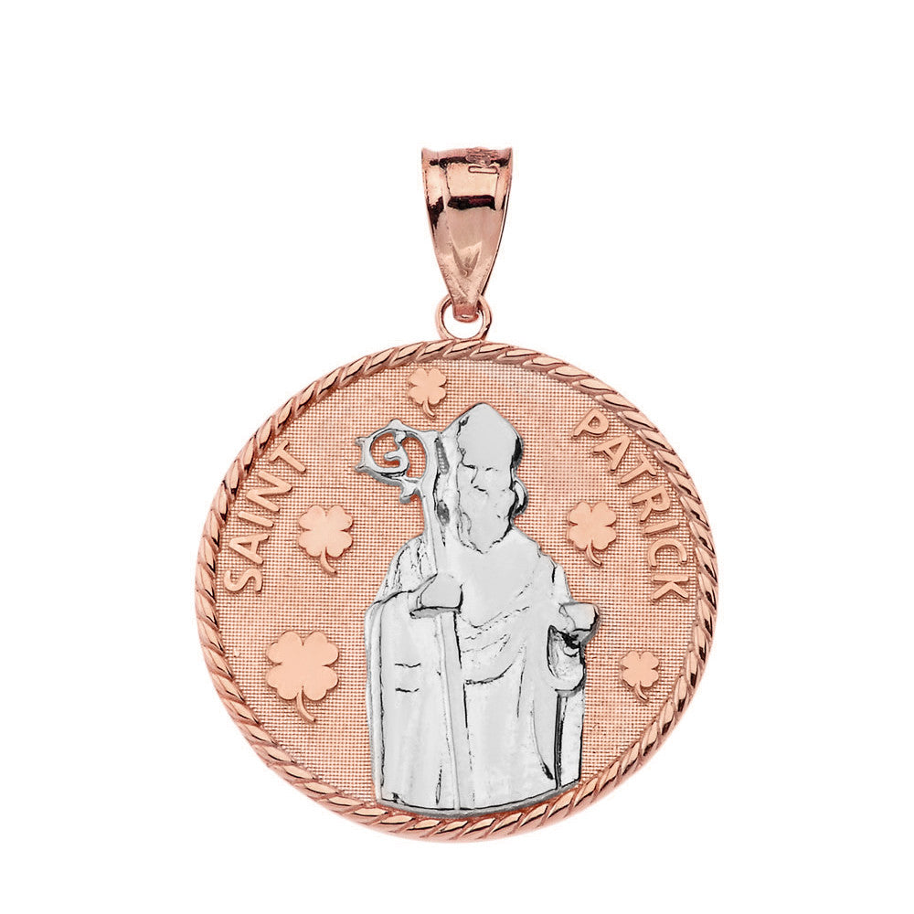 Gold Saint Patrick Clovers Medallion Pendant Necklace, view 13