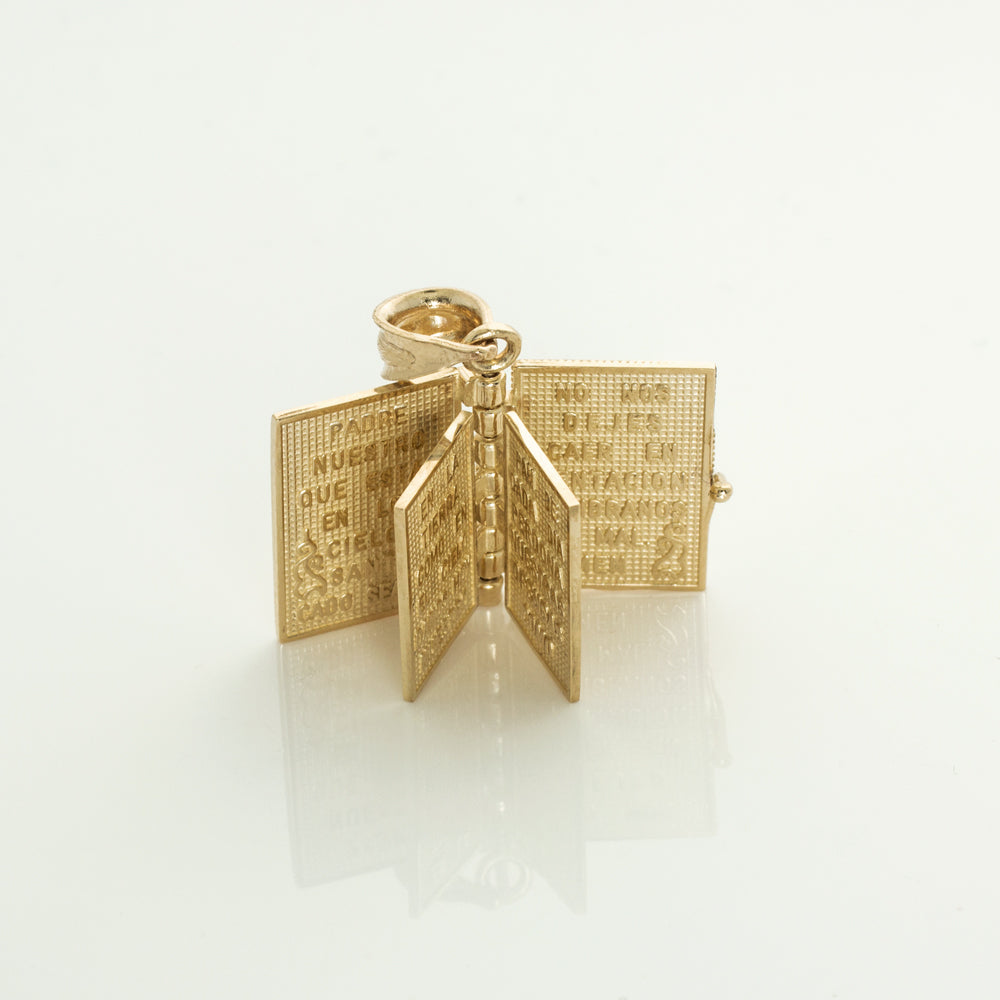 Gold Santa Biblia Spanish Open Holy Bible Pendant Necklace, view 4