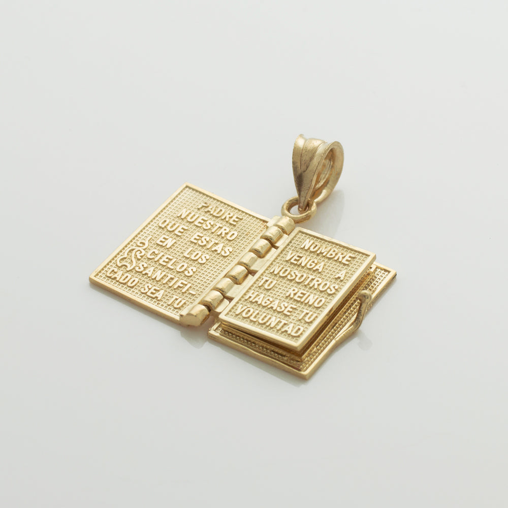 Gold Santa Biblia Spanish Open Holy Bible Pendant Necklace, view 5