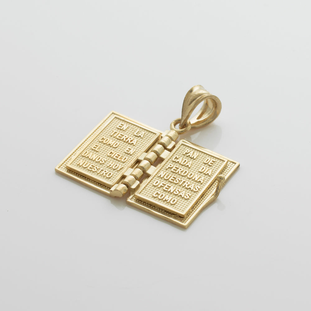Gold Santa Biblia Spanish Open Holy Bible Pendant Necklace, view 6