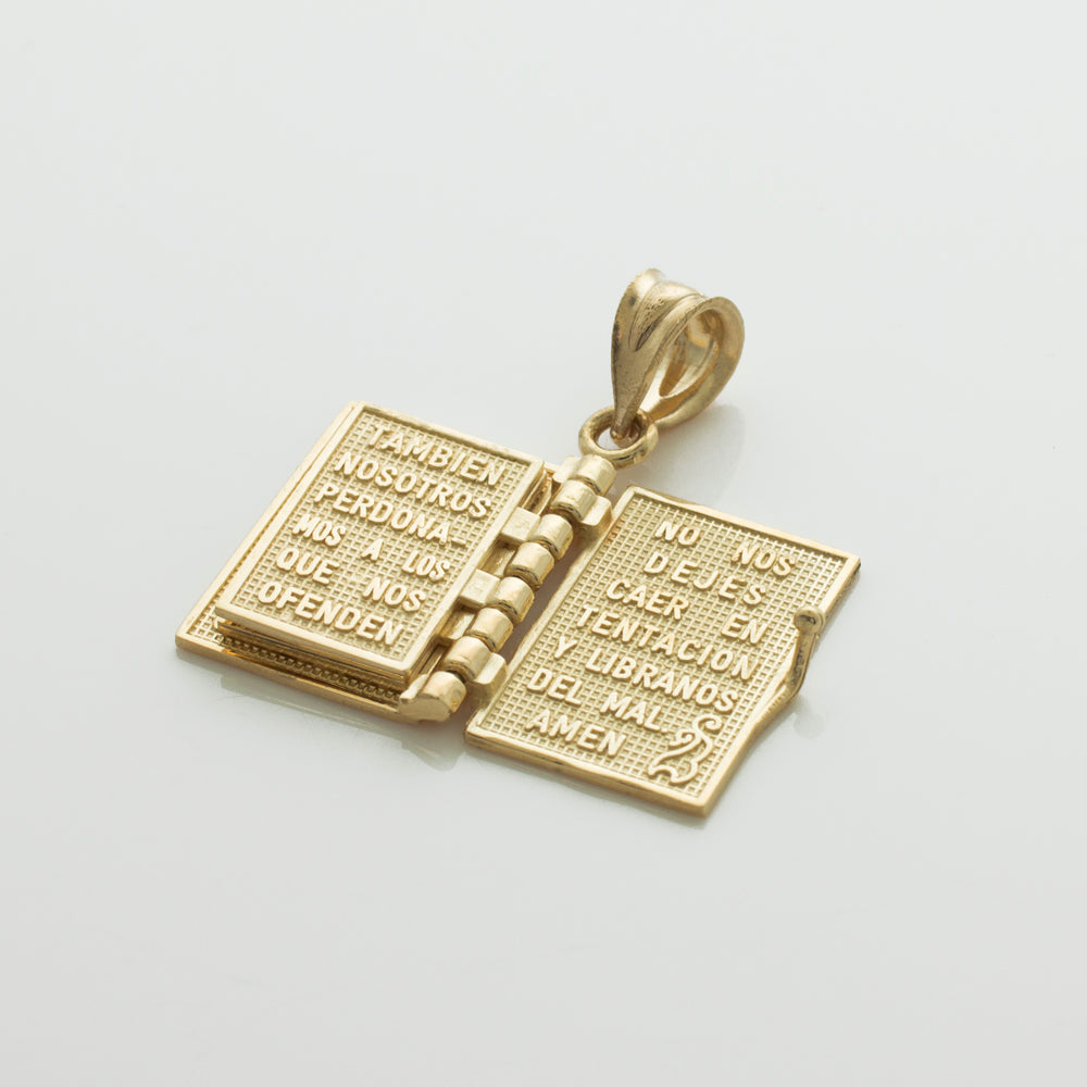 Gold Santa Biblia Spanish Open Holy Bible Pendant Necklace, view 7