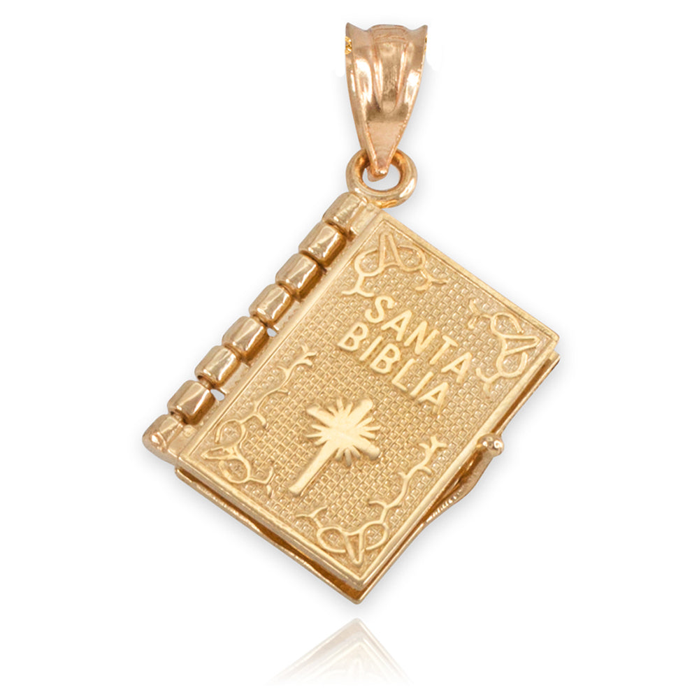 Gold Santa Biblia Spanish Open Holy Bible Pendant Necklace, view 8