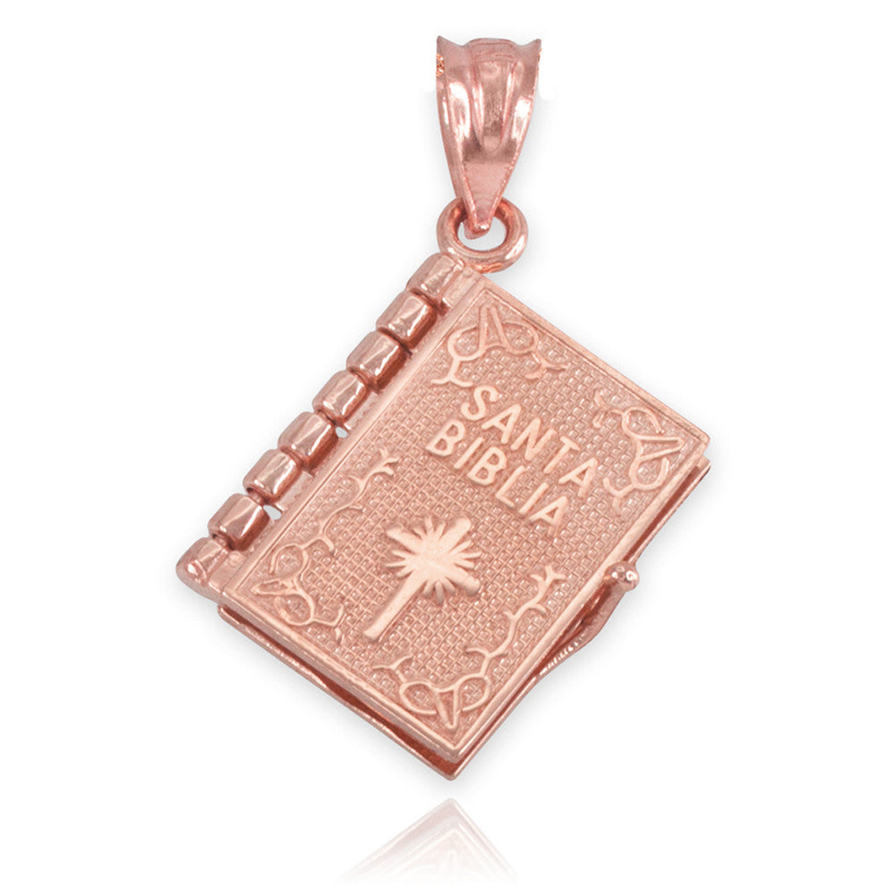 Gold Santa Biblia Spanish Open Holy Bible Pendant Necklace, view 9
