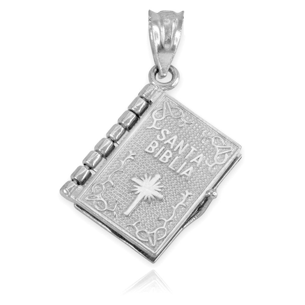 Gold Santa Biblia Spanish Open Holy Bible Pendant Necklace, view 11