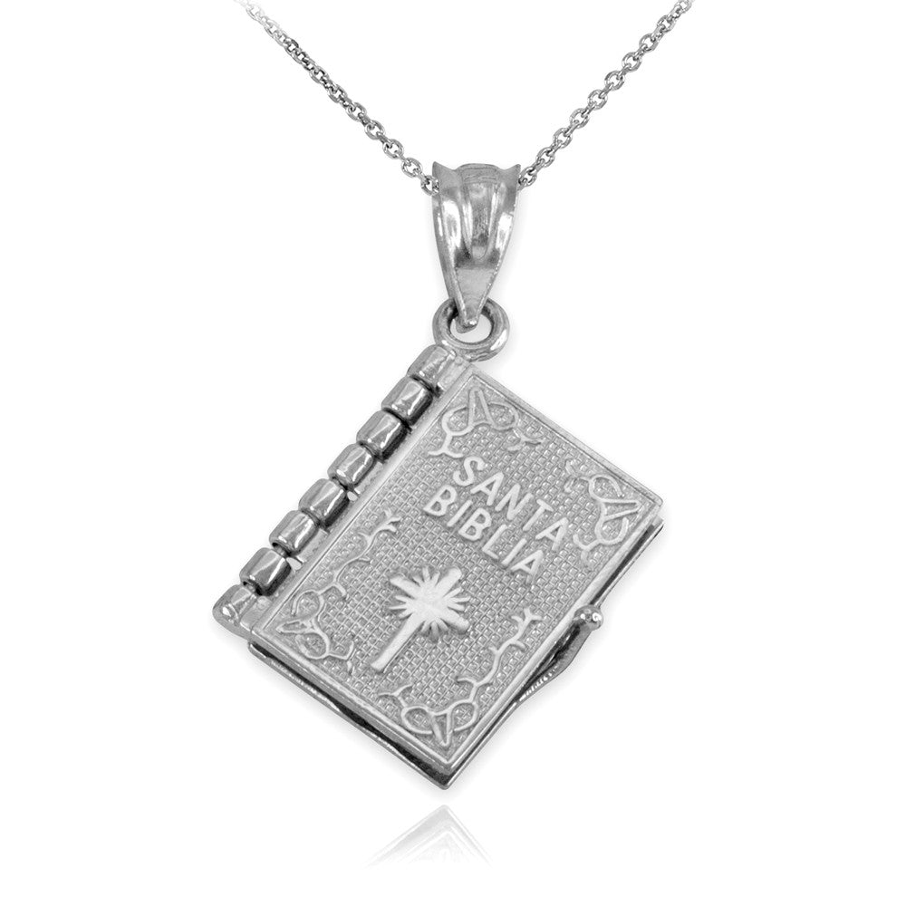 Gold Santa Biblia Spanish Open Holy Bible Pendant Necklace, view 12
