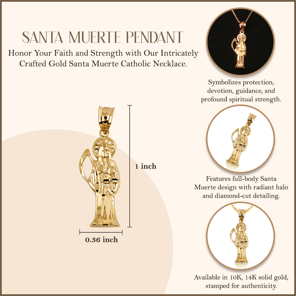 Gold Santa Muerte Catholic Necklace, view 3