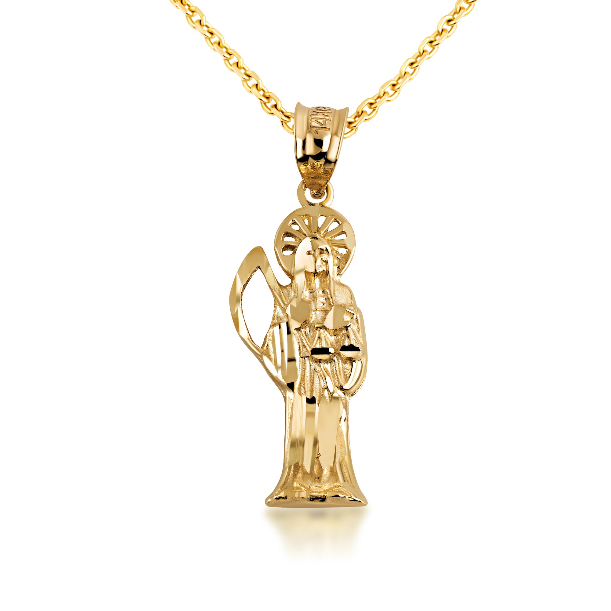 Gold Santa Muerte Catholic Necklace, view 5