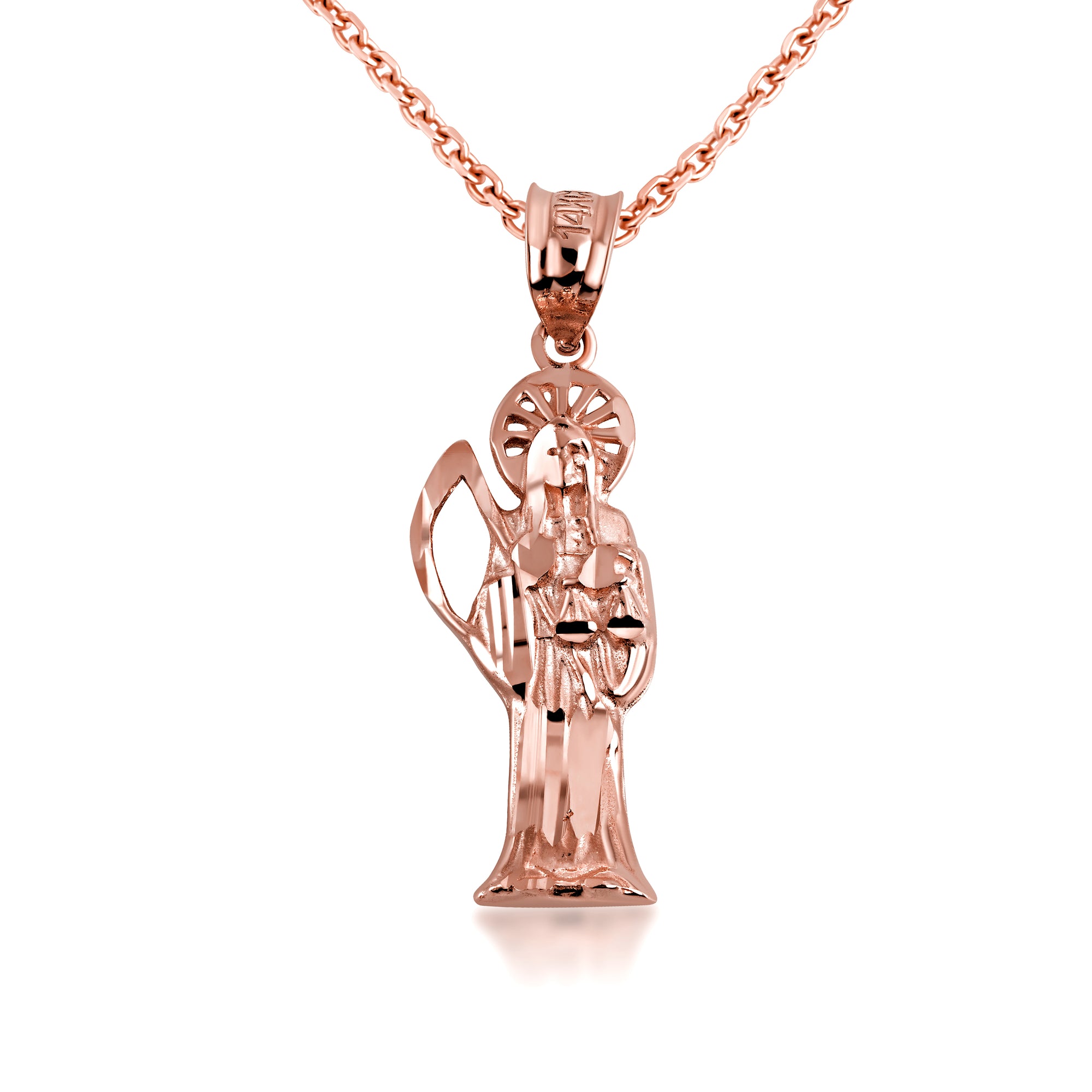 Gold Santa Muerte Catholic Necklace, view 7