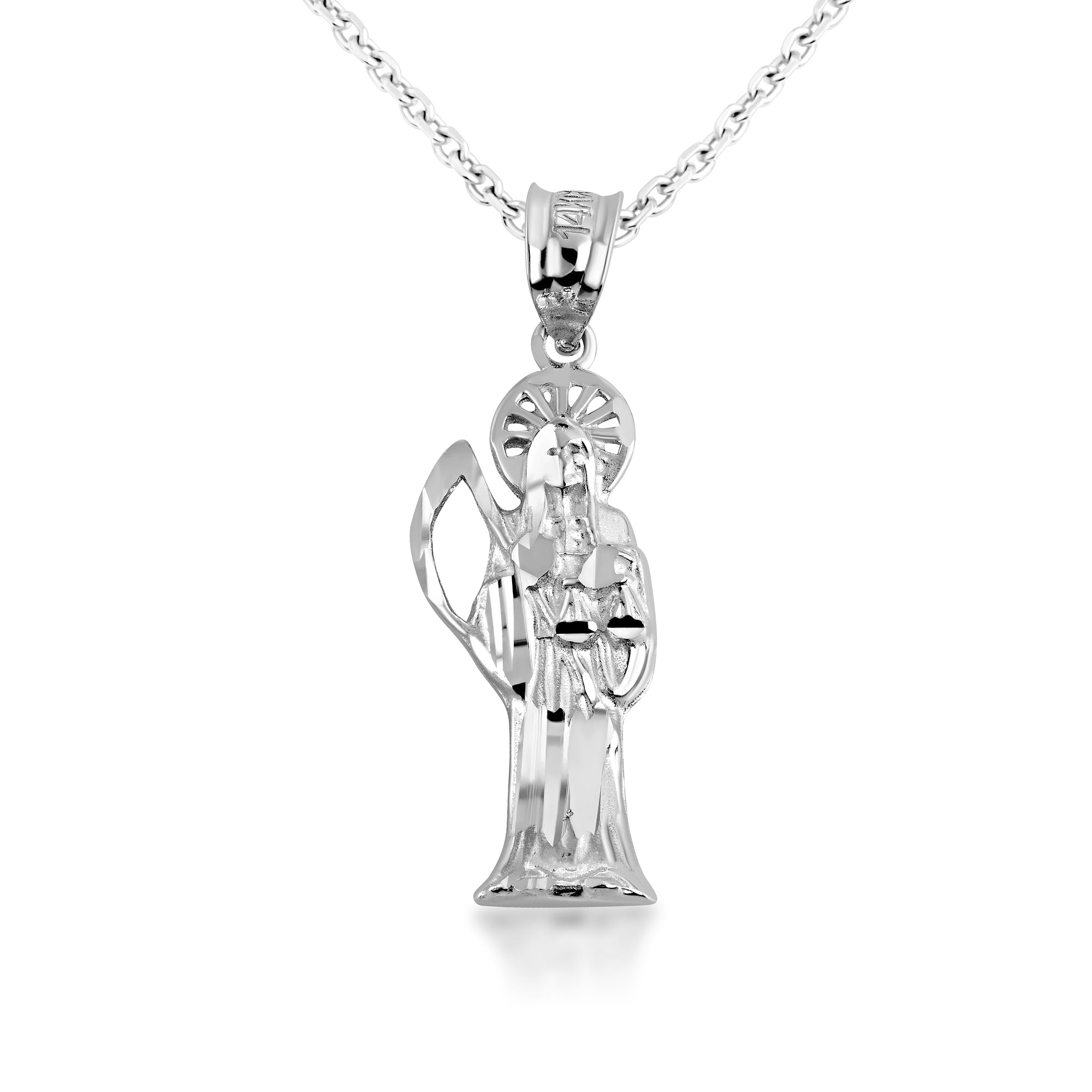 Gold Santa Muerte Catholic Necklace, view 9