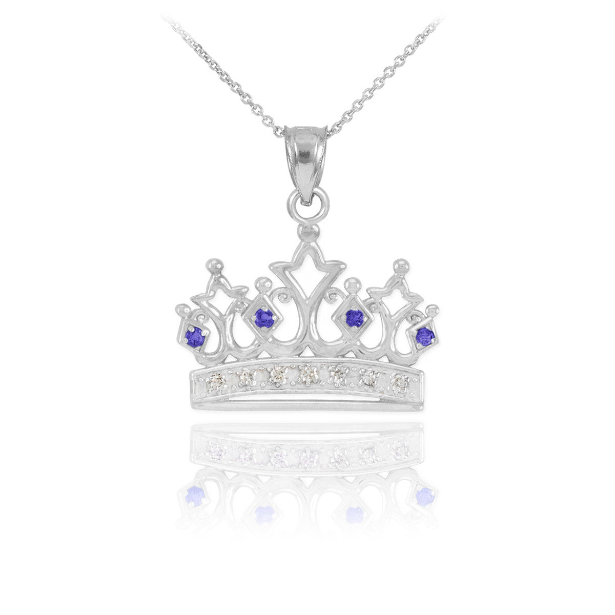 Gold Sapphire Crown Pendant Necklace with Diamonds, view 2