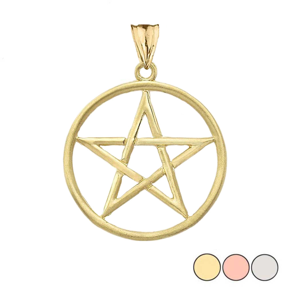 Gold Satin Finish Elegant Pentagram Pendant Necklace, view 2