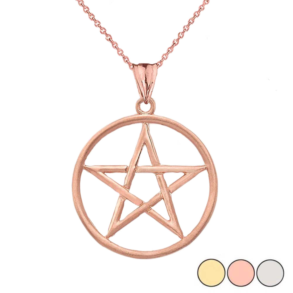 Gold Satin Finish Elegant Pentagram Pendant Necklace, view 4