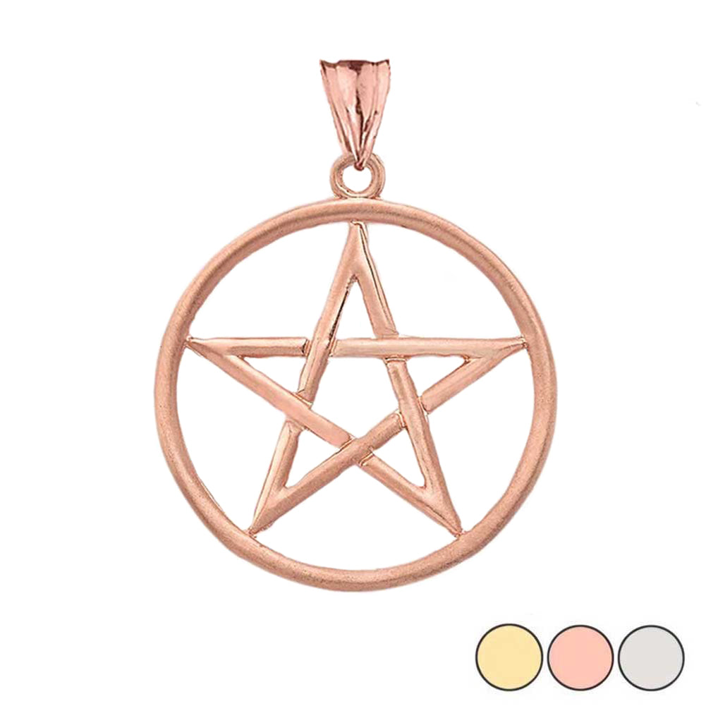 Gold Satin Finish Elegant Pentagram Pendant Necklace, view 5
