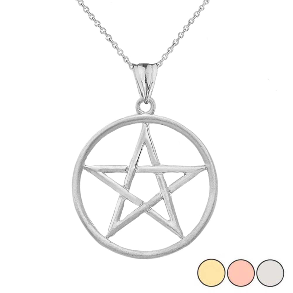 Gold Satin Finish Elegant Pentagram Pendant Necklace, view 7