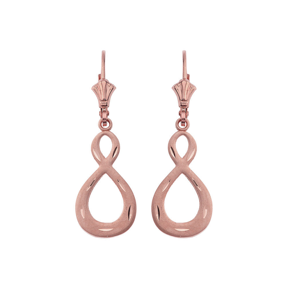 Gold Satin Finish Infinity Leverback Earrings, view 2