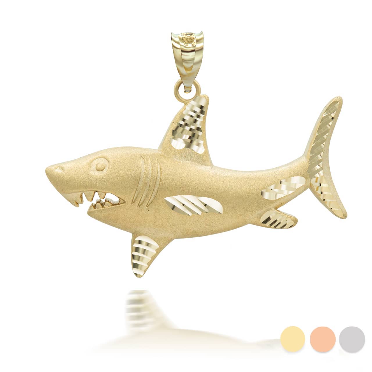 Gold Satin Finish Shark Diamond Cut Pendant Necklace