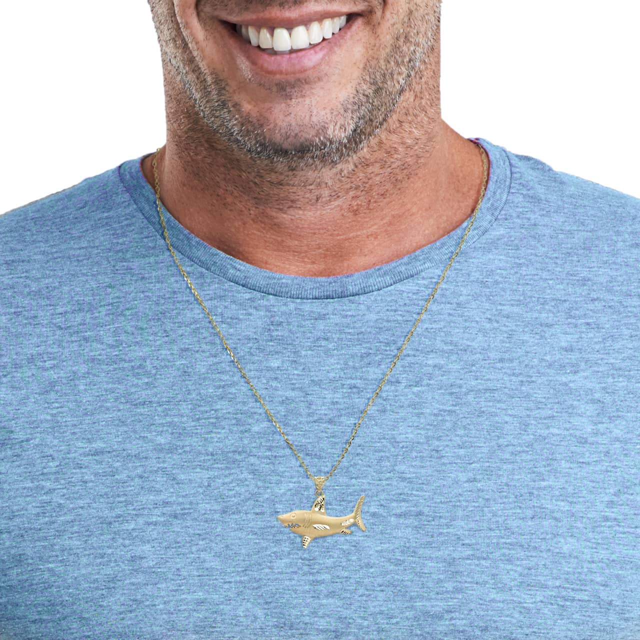Gold Satin Finish Shark Diamond Cut Pendant Necklace, view 4