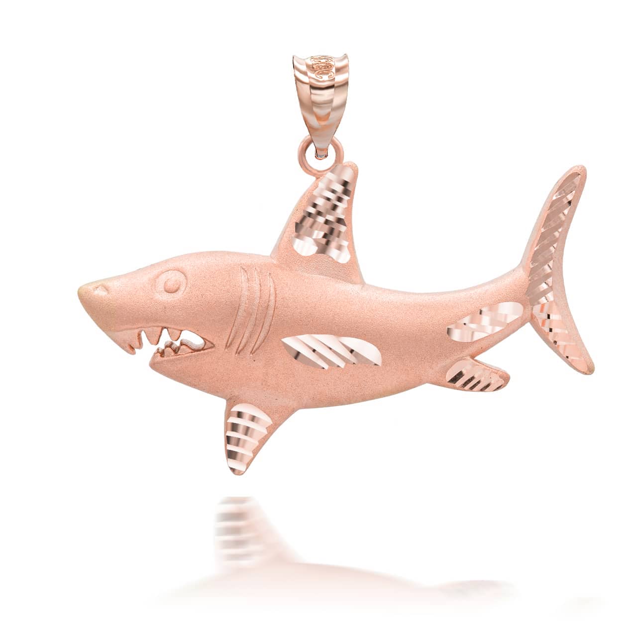 Gold Satin Finish Shark Diamond Cut Pendant Necklace, view 5