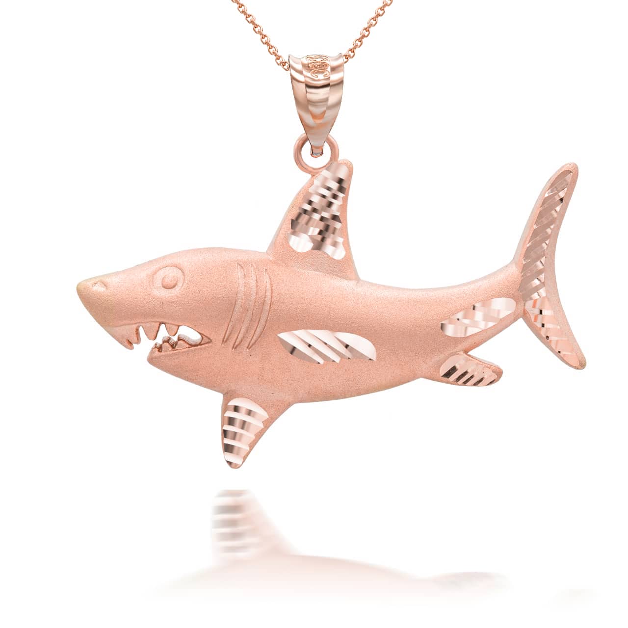 Gold Satin Finish Shark Diamond Cut Pendant Necklace, view 6