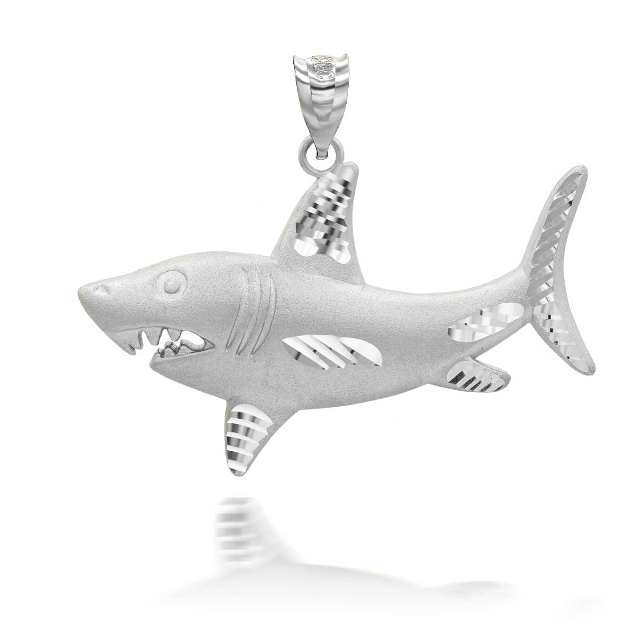 Gold Satin Finish Shark Diamond Cut Pendant Necklace, view 7