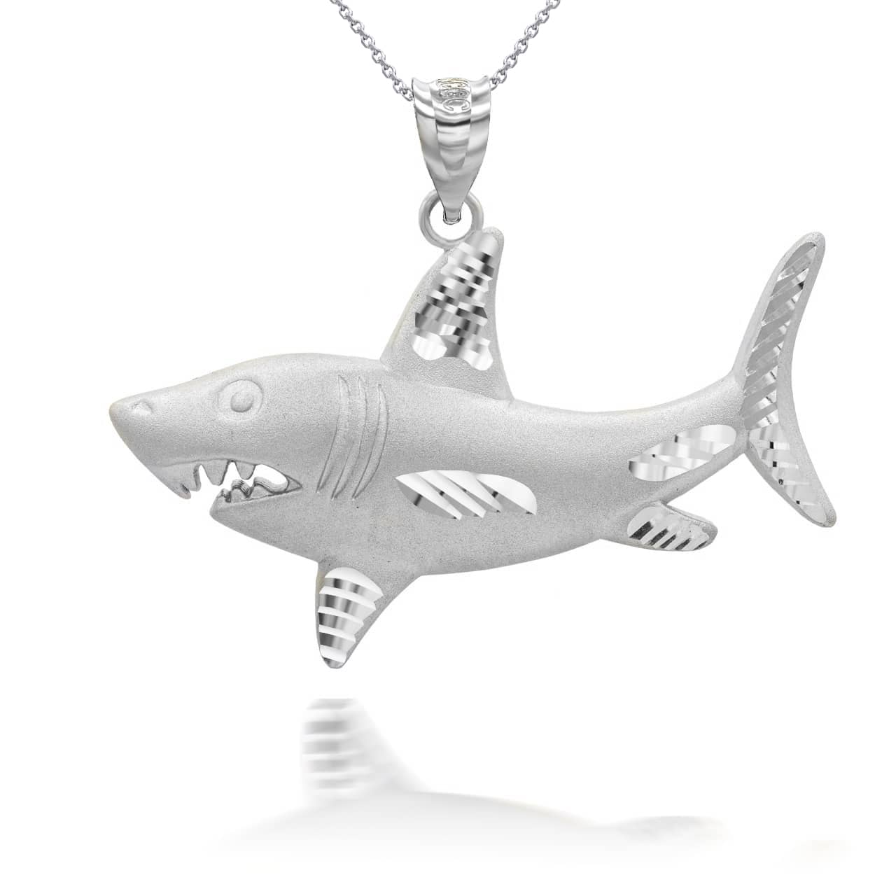 Gold Satin Finish Shark Diamond Cut Pendant Necklace, view 8
