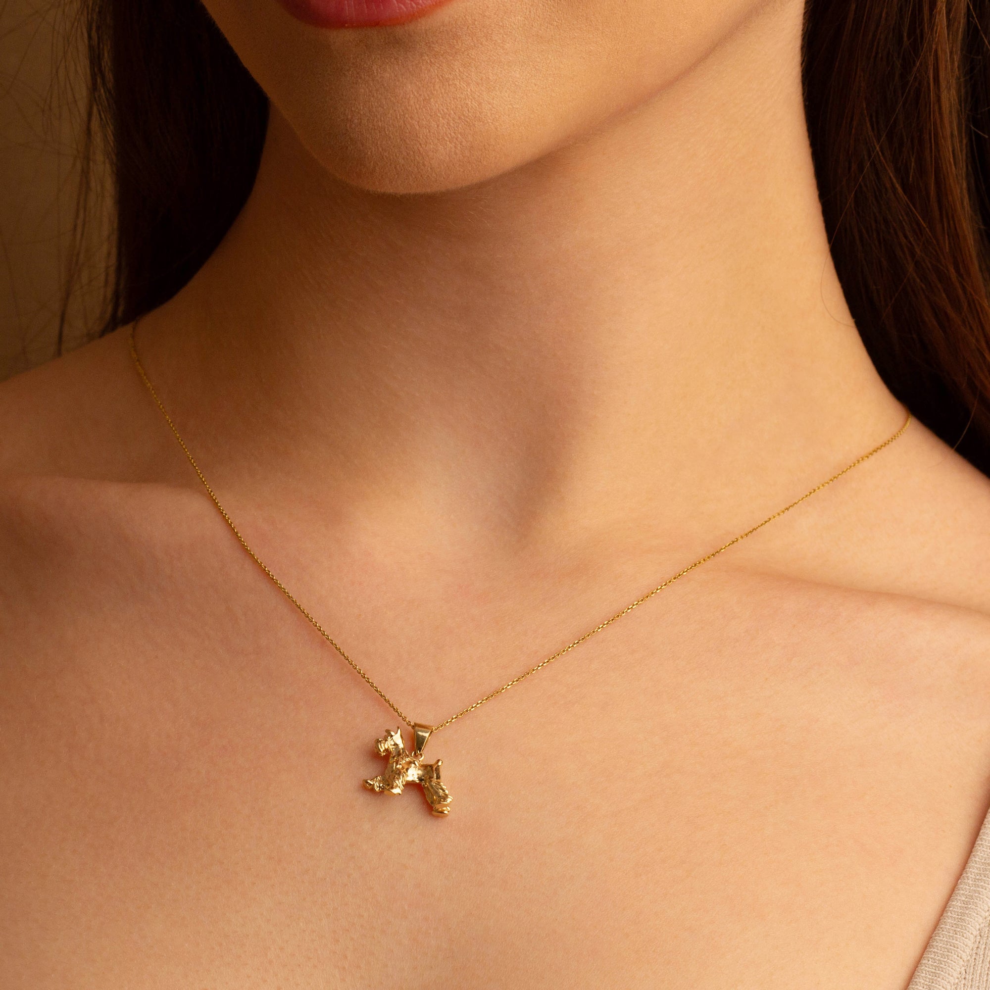 Gold Schnauzer Dog Necklace, view 2
