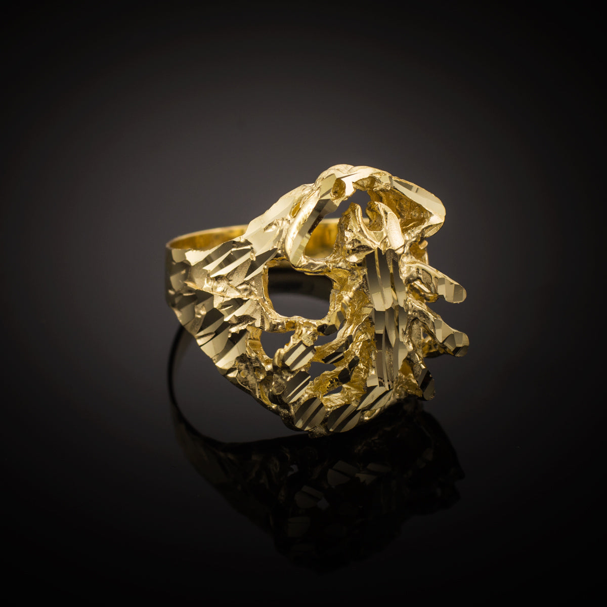 Gold Scorpion Diamond Cut Ring, view 2