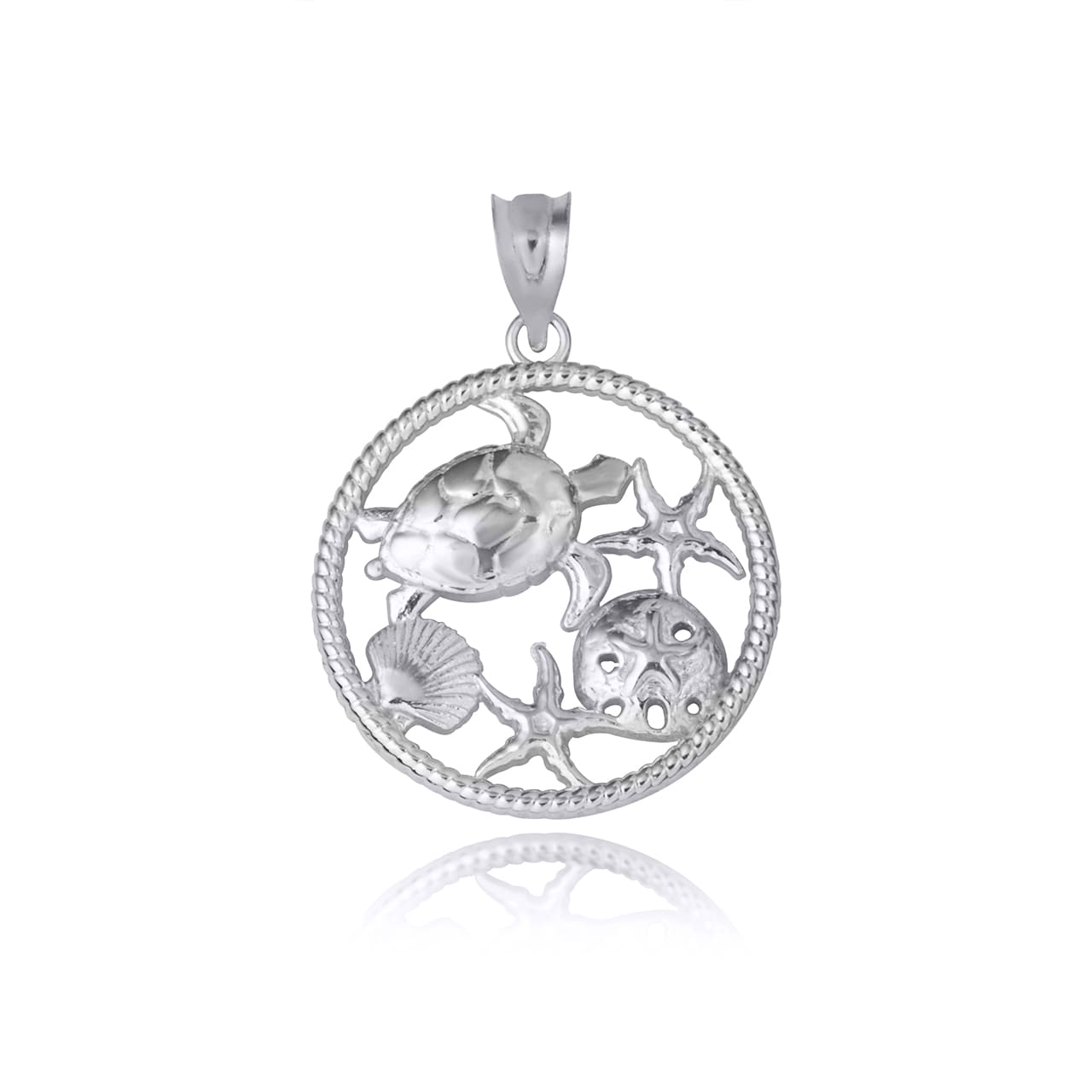 Gold Sea Shell Turtle & Starfish Marine Life Rope Pendant Necklace, view 6
