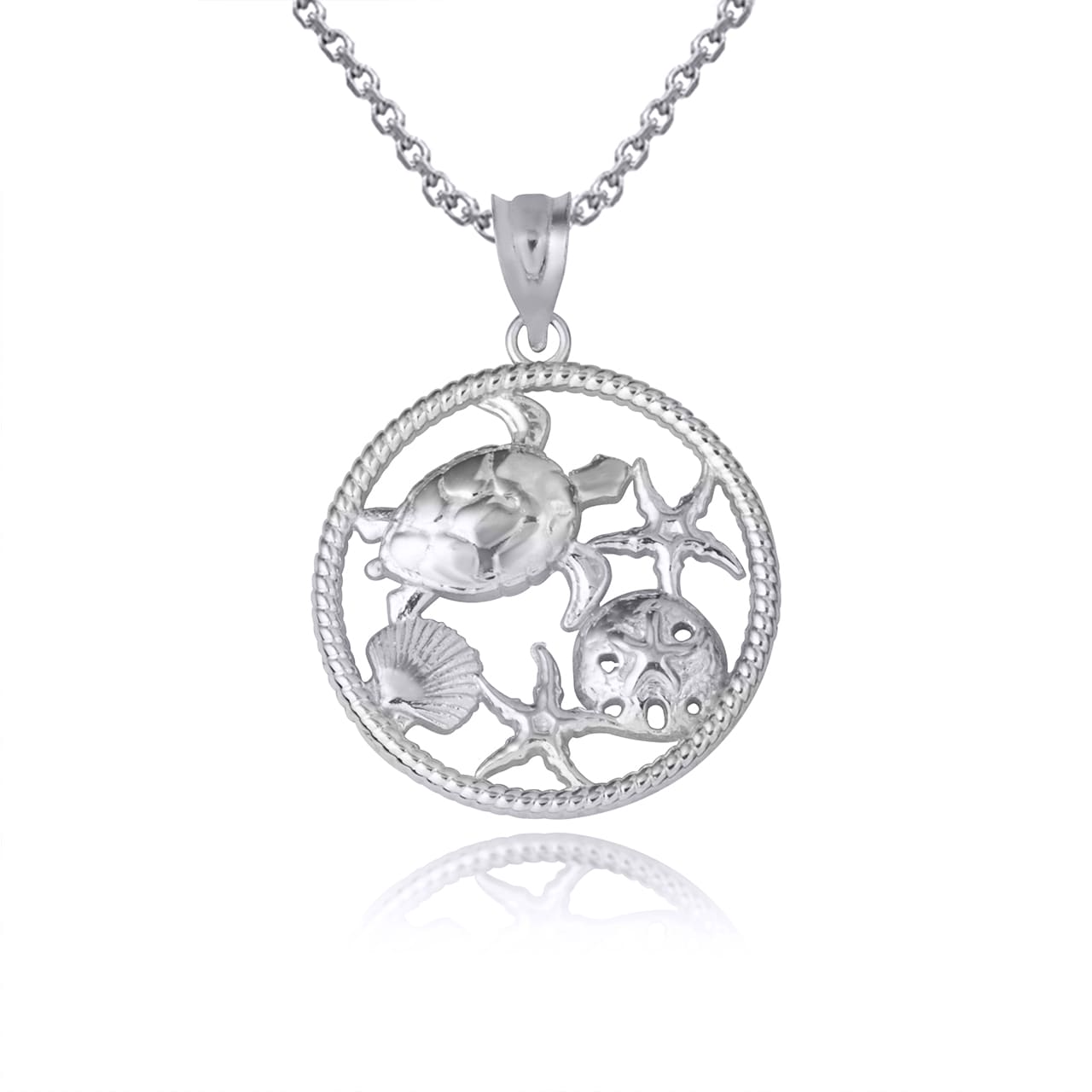 Gold Sea Shell Turtle & Starfish Marine Life Rope Pendant Necklace, view 7