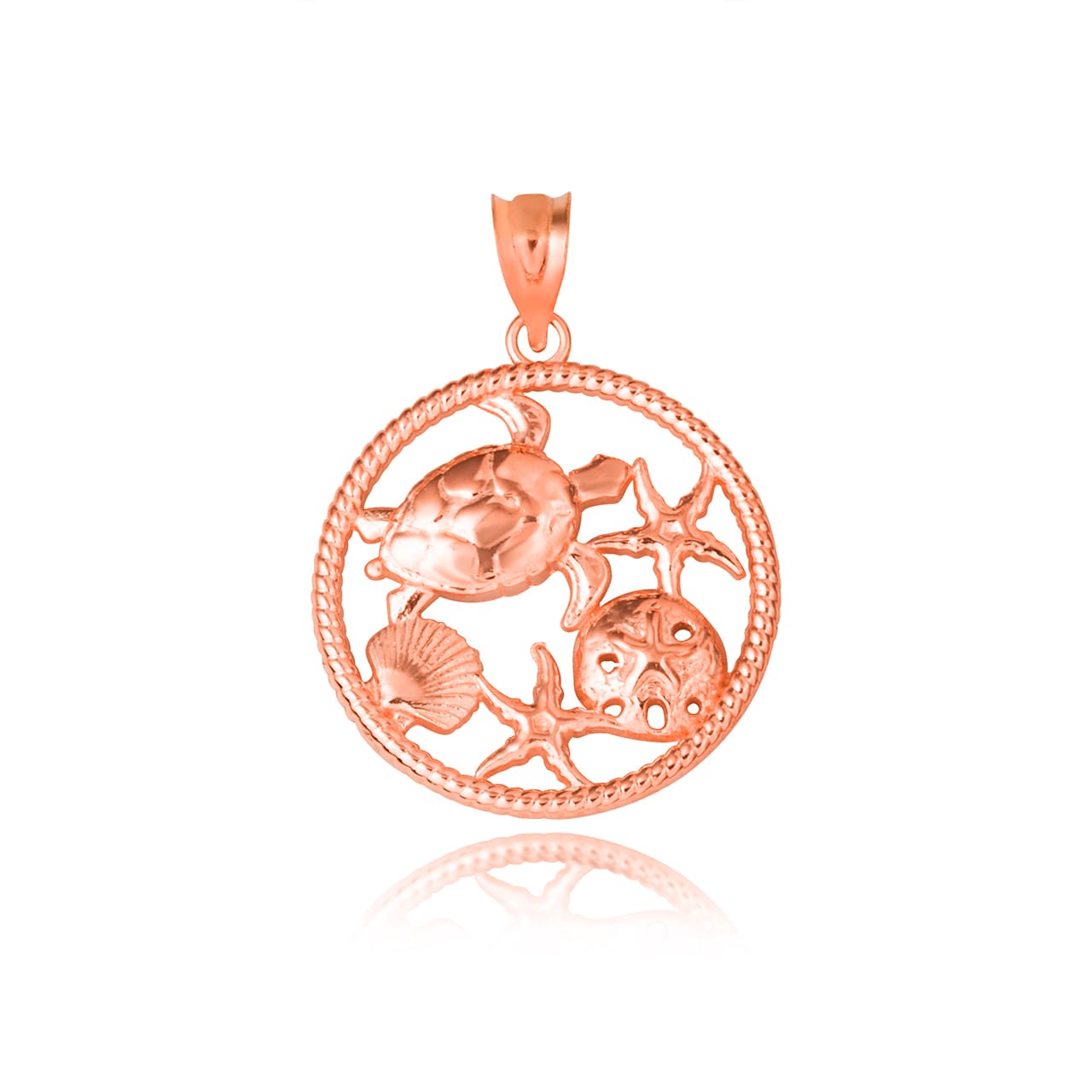Gold Sea Shell Turtle & Starfish Marine Life Rope Pendant Necklace, view 8