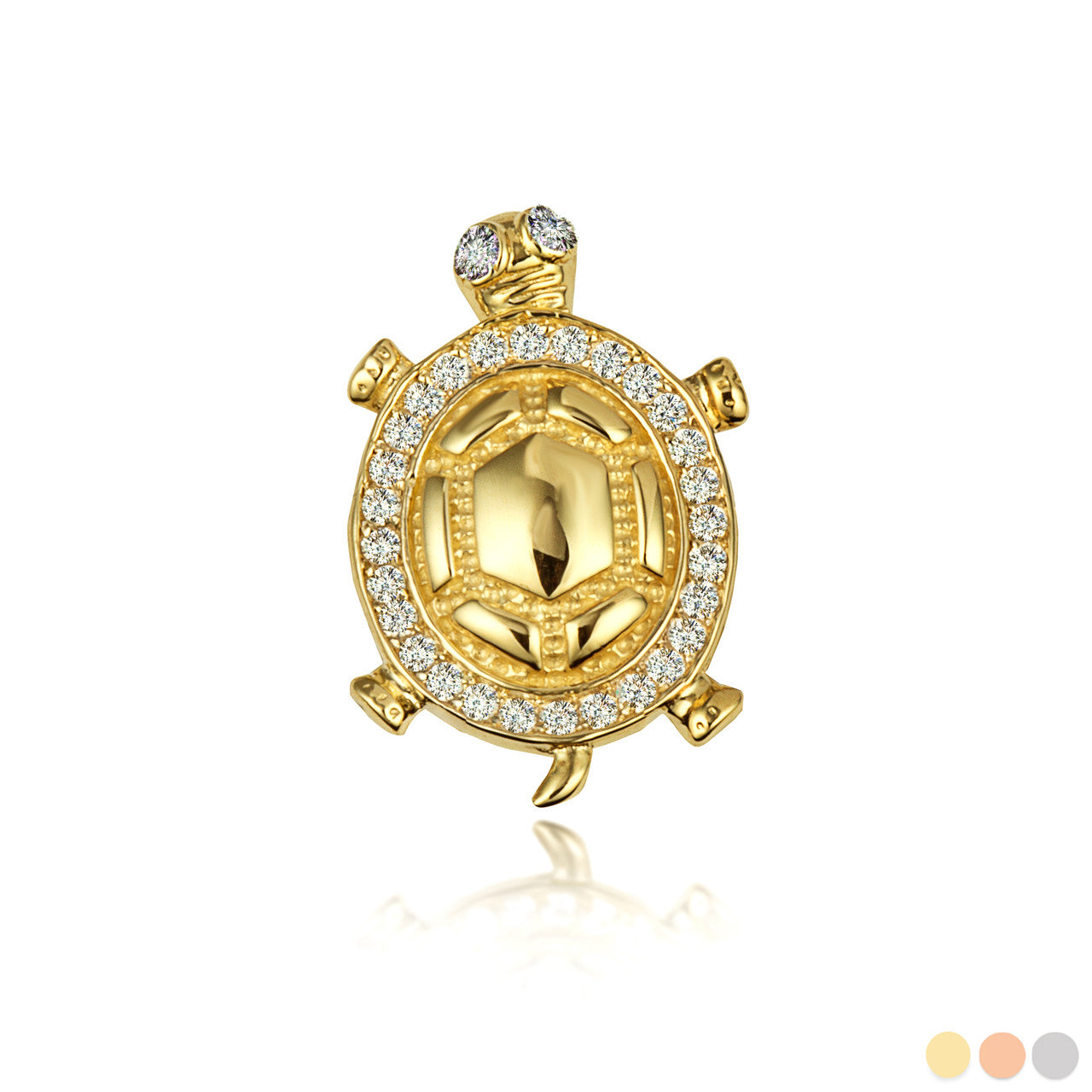 Gold Sea Turtle Cubic Zirconia Studded Pendant Necklace