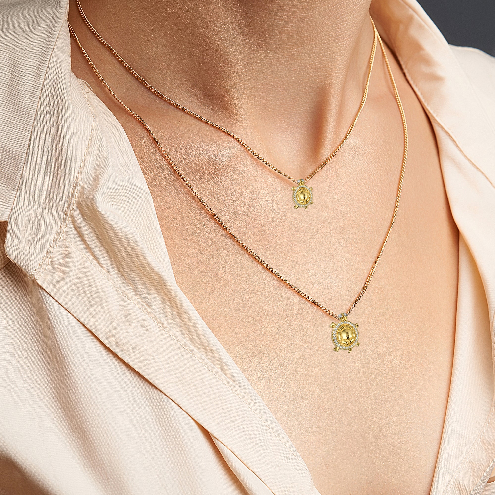 Gold Sea Turtle Cubic Zirconia Studded Pendant Necklace, view 2