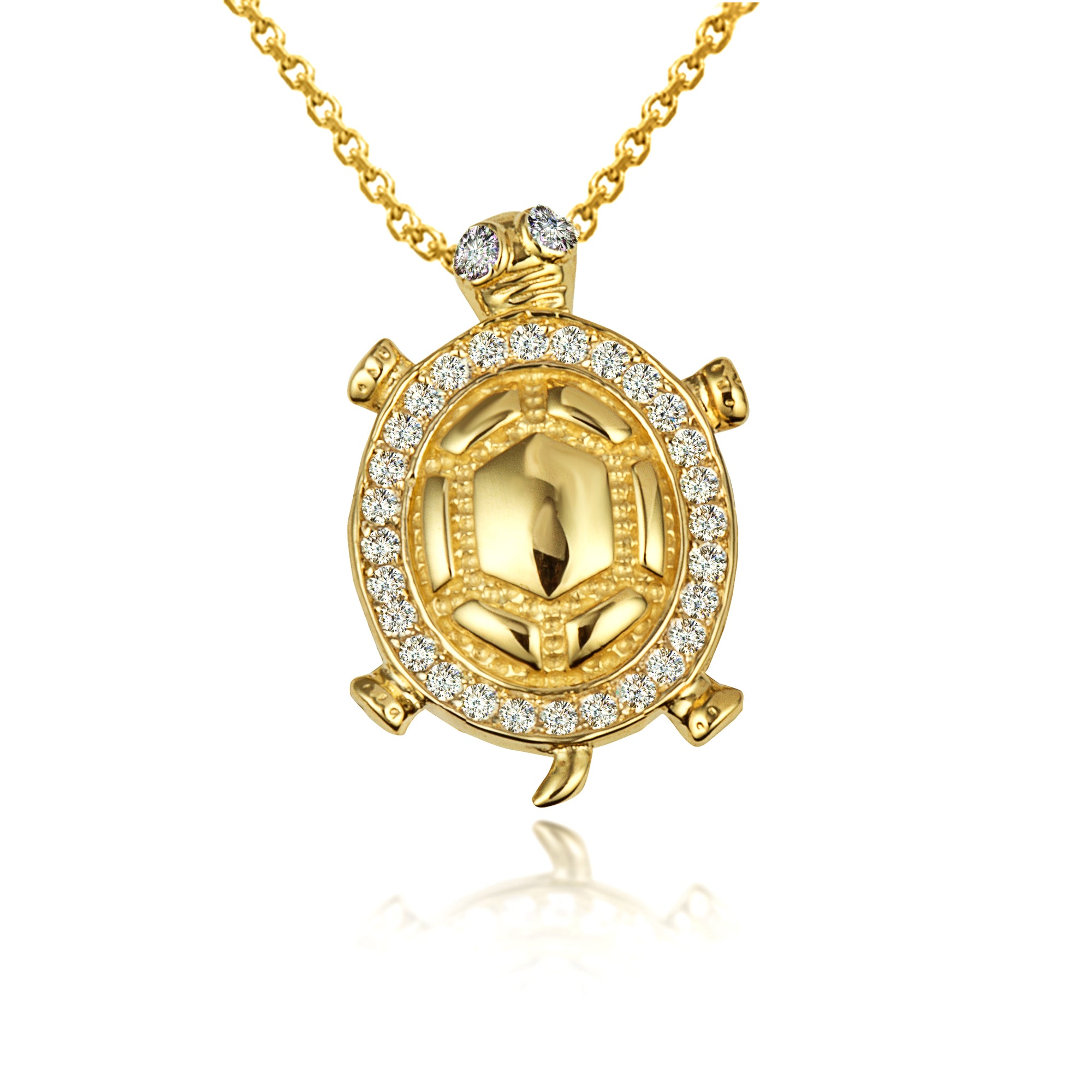 Gold Sea Turtle Cubic Zirconia Studded Pendant Necklace, view 4