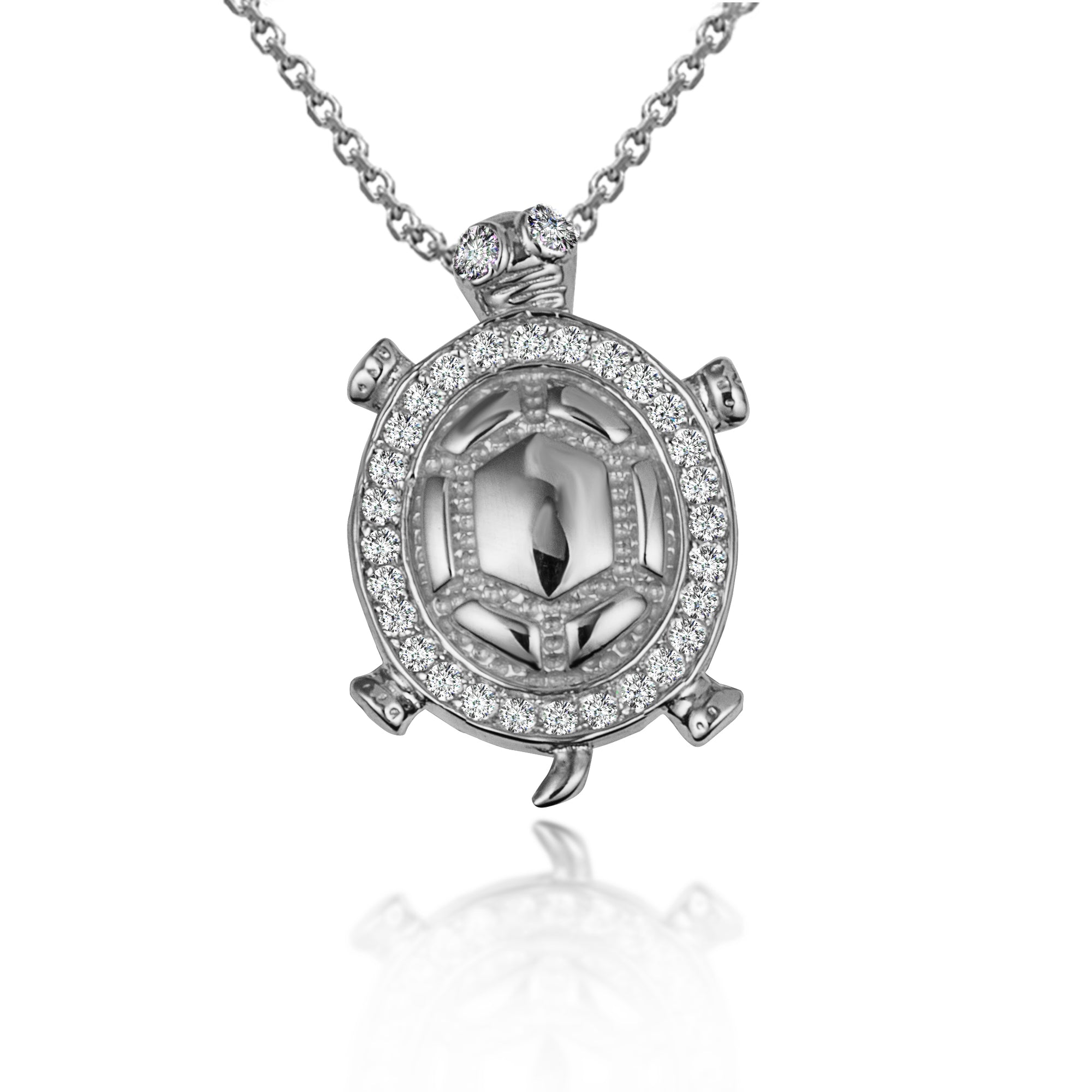 Gold Sea Turtle Cubic Zirconia Studded Pendant Necklace, view 6