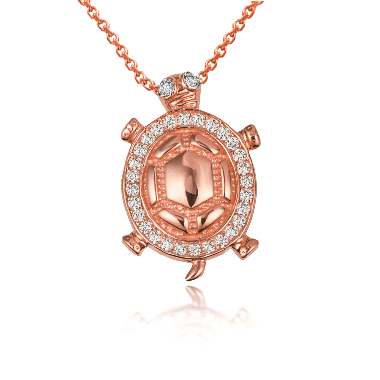 Gold Sea Turtle Cubic Zirconia Studded Pendant Necklace, view 7