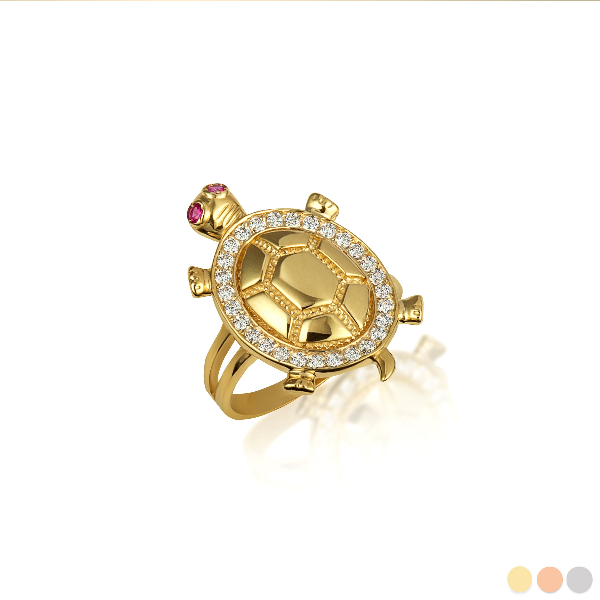 Gold Sea Turtle Cubic Zirconia Studded Ring 1.5 mm