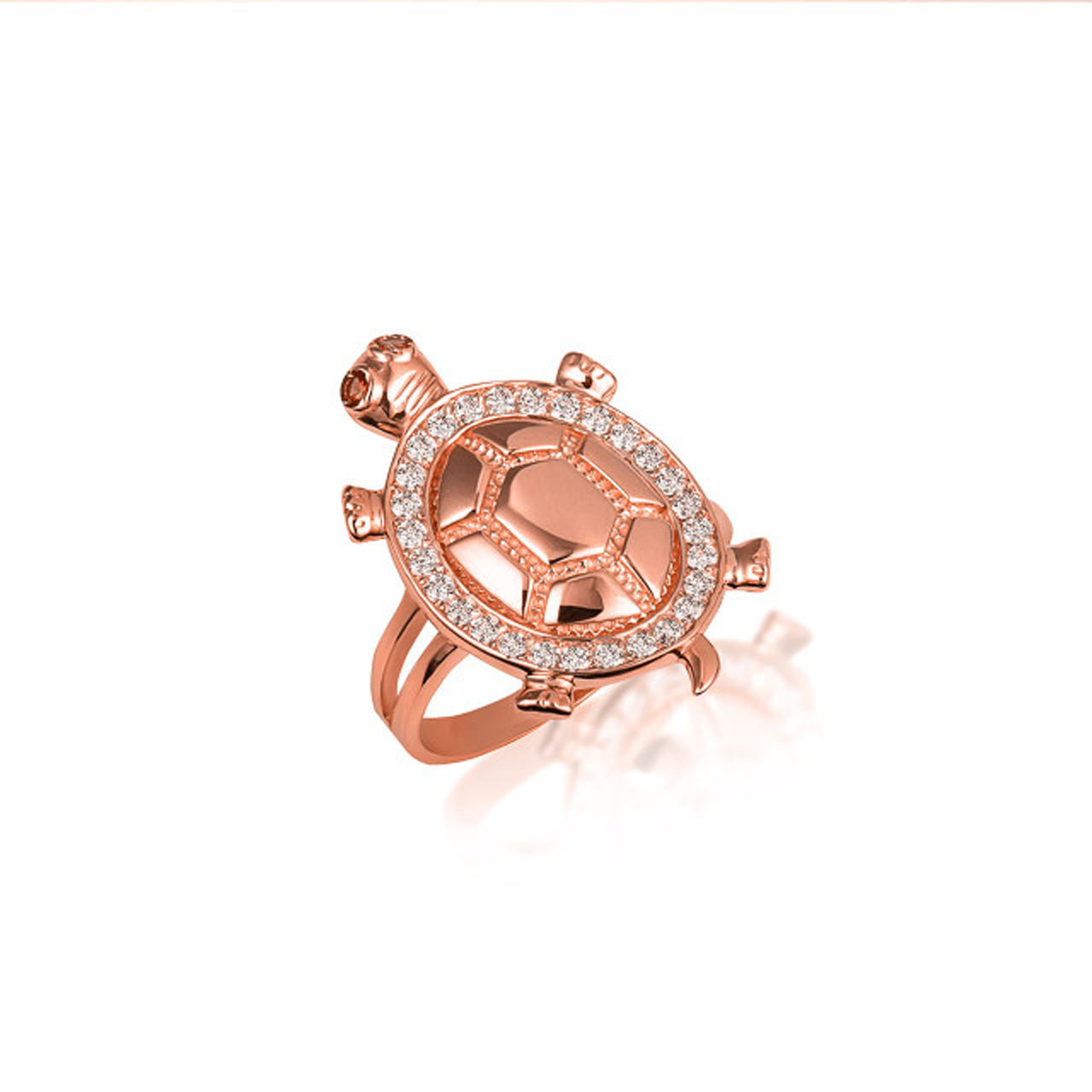 Gold Sea Turtle Cubic Zirconia Studded Ring 1.5 mm, view 3
