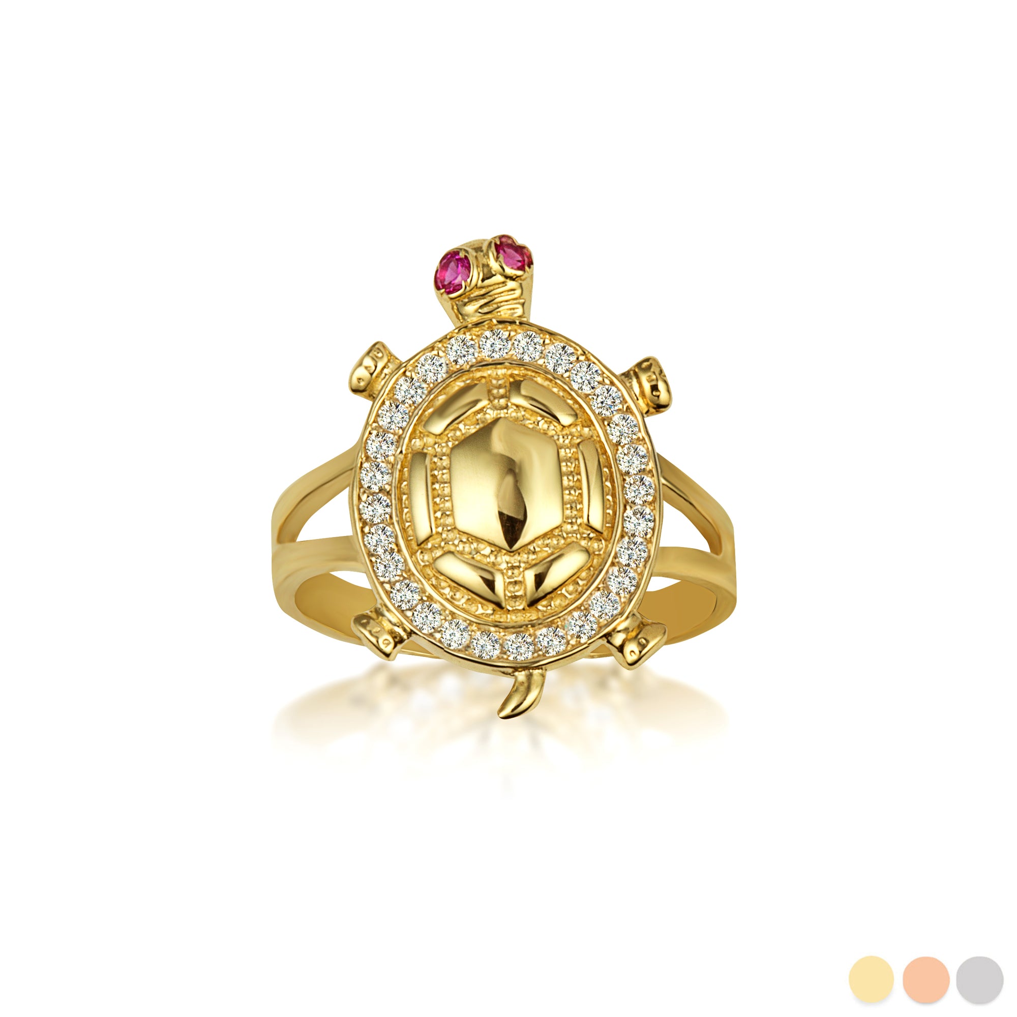 Gold Sea Turtle Cubic Zirconia Studded Ring 1 mm