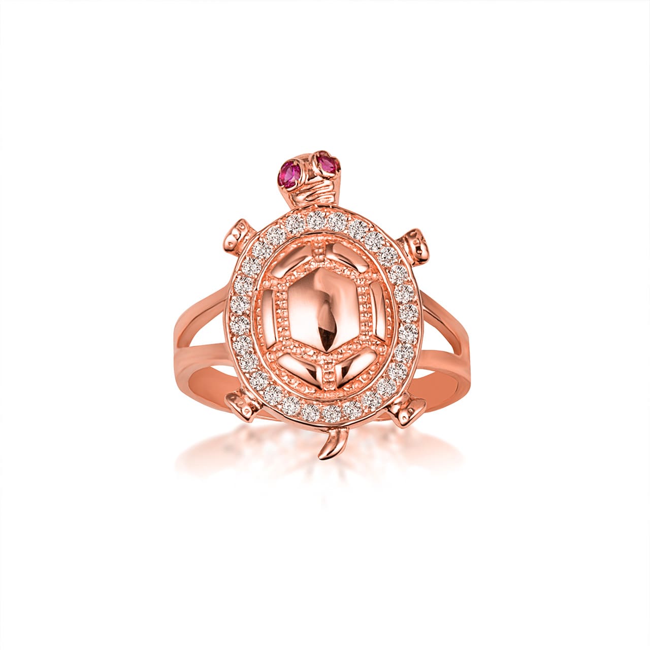 Gold Sea Turtle Cubic Zirconia Studded Ring 1 mm, view 3