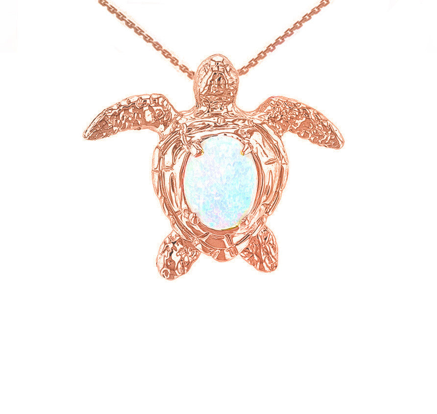 Gold Sea Turtle with Simulated Opal Shell Pendant, view 2