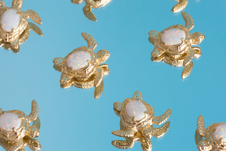 Gold Sea Turtle with Simulated Opal Shell Pendant, view 4