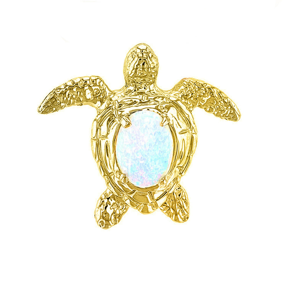 Gold Sea Turtle with Simulated Opal Shell Pendant, view 5