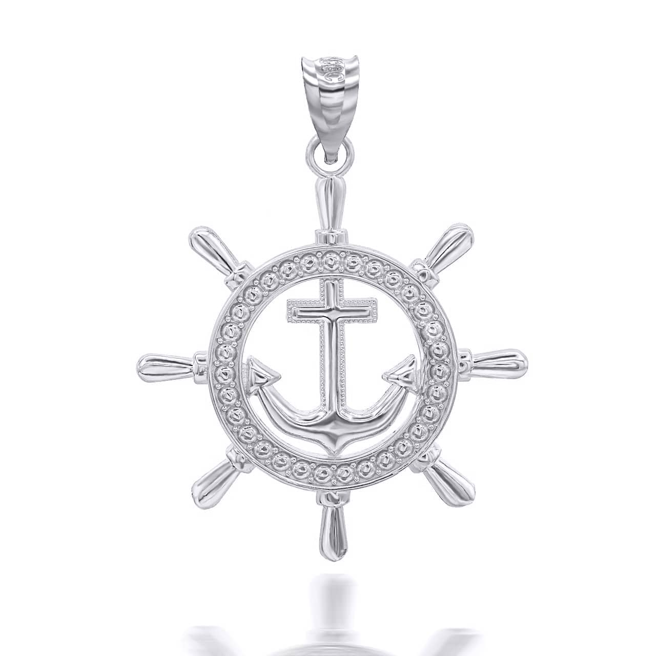 Gold Ship's Wheel Anchor Nautical in Solid Pendant/Necklace, view 6