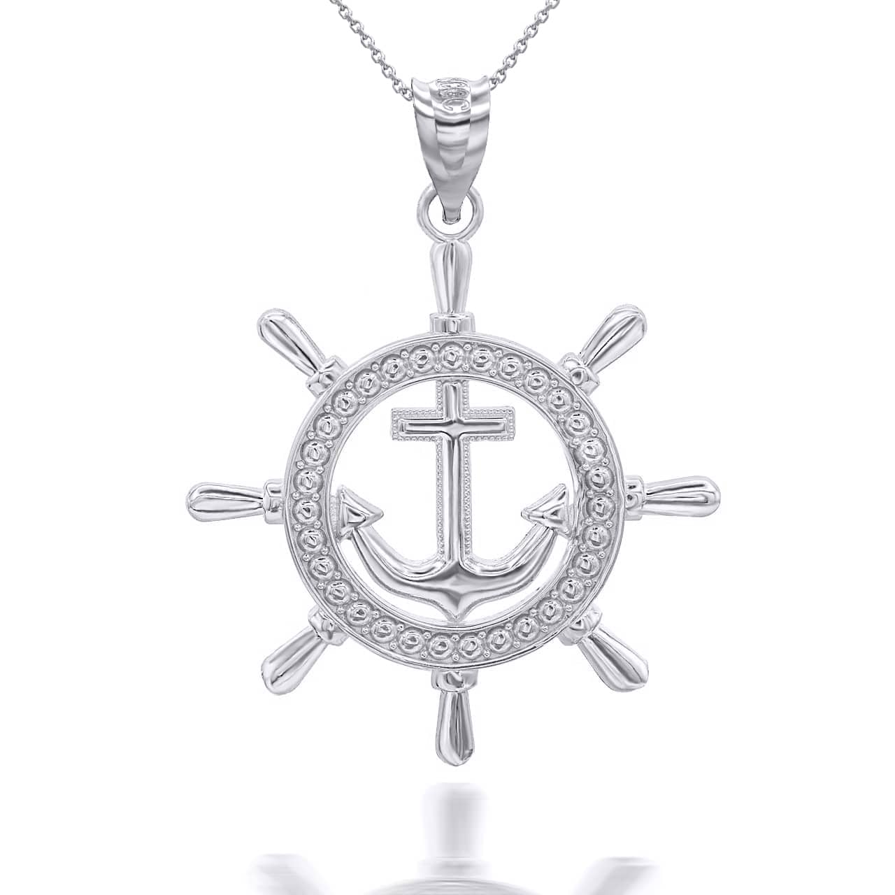 Gold Ship's Wheel Anchor Nautical in Solid Pendant/Necklace, view 7