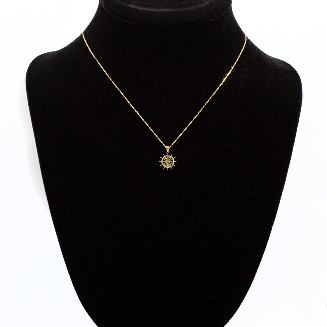 Gold Ship Wheel Helm Anchor Roped 3D Charm Necklace, view 5
