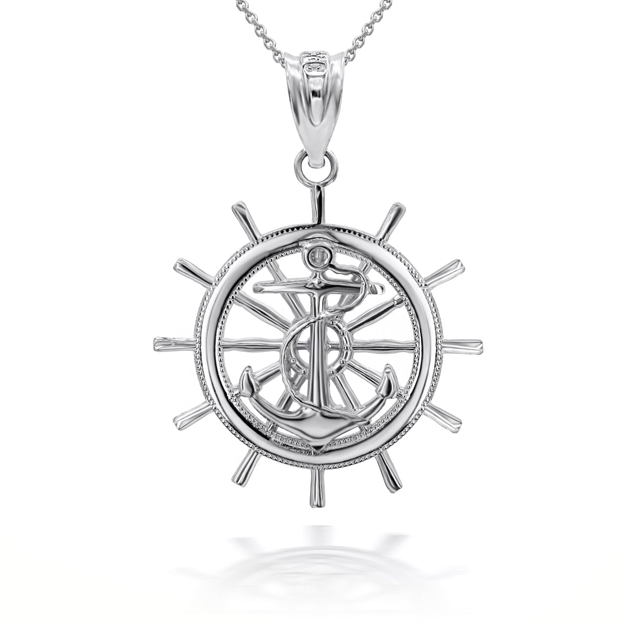 Gold Ship Wheel Helm Anchor Roped 3D Charm Necklace, view 8