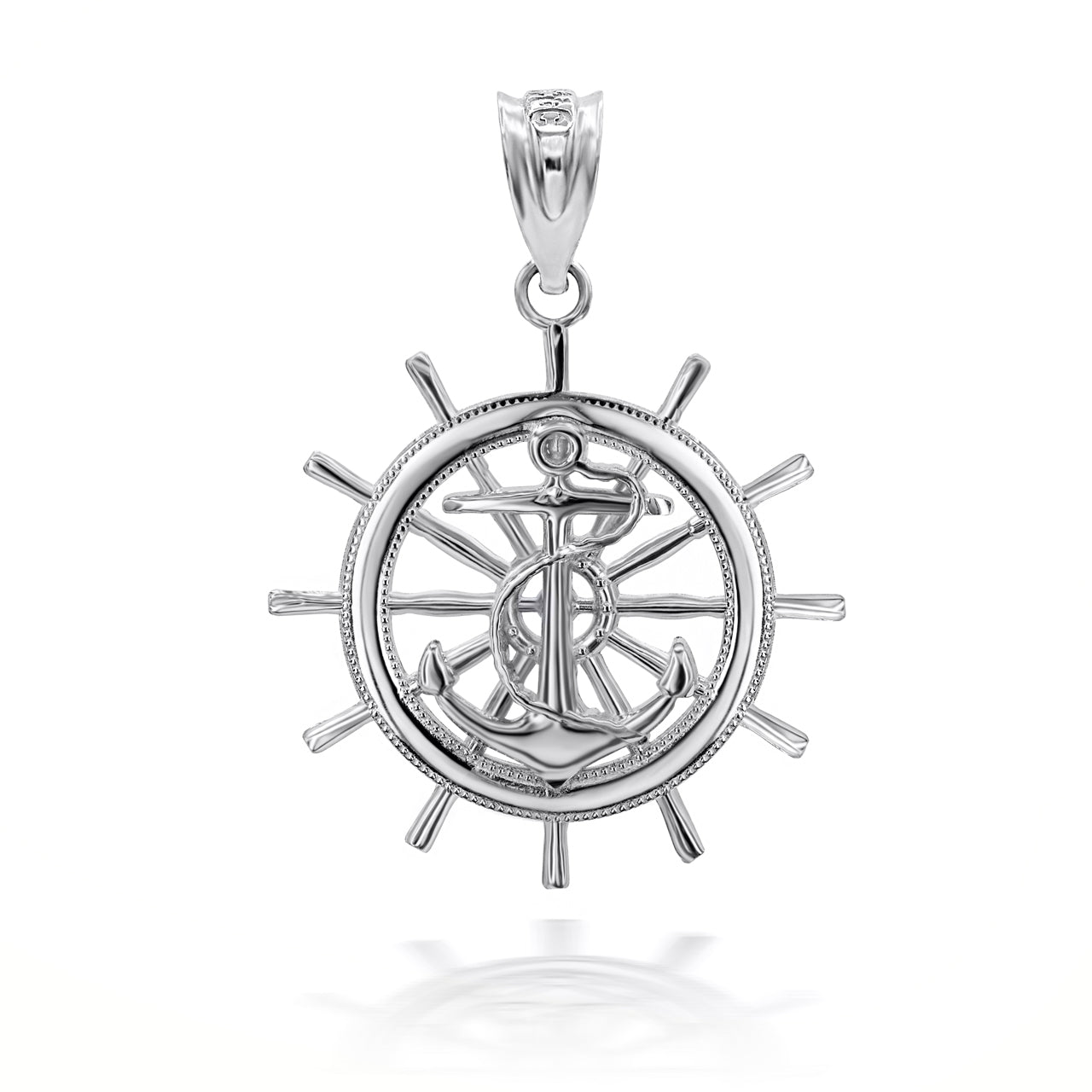 Gold Ship Wheel Helm Anchor Roped 3D Charm Necklace, view 9